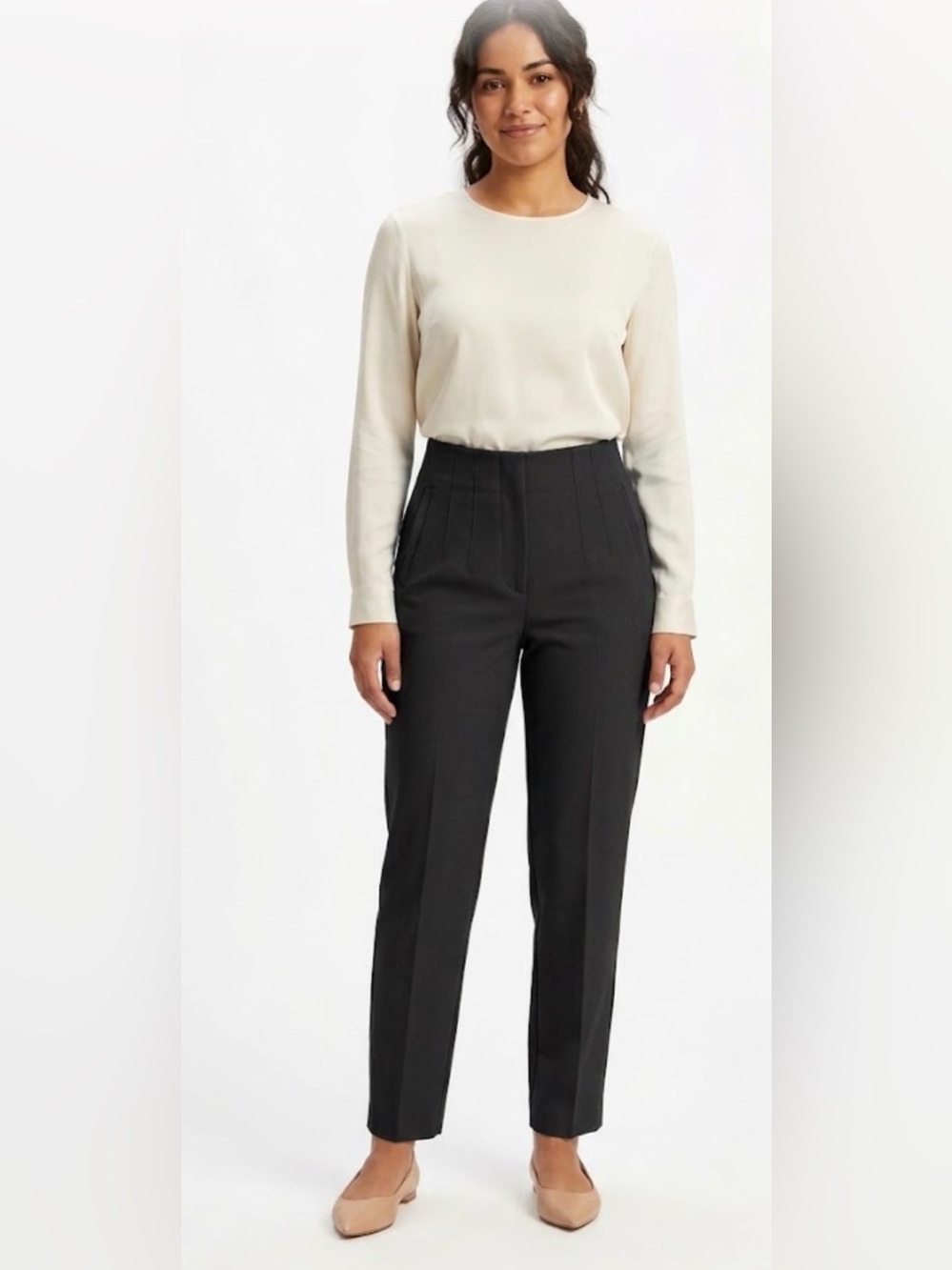 Zara Black High-Rise Tailored Trousers with Front Seams